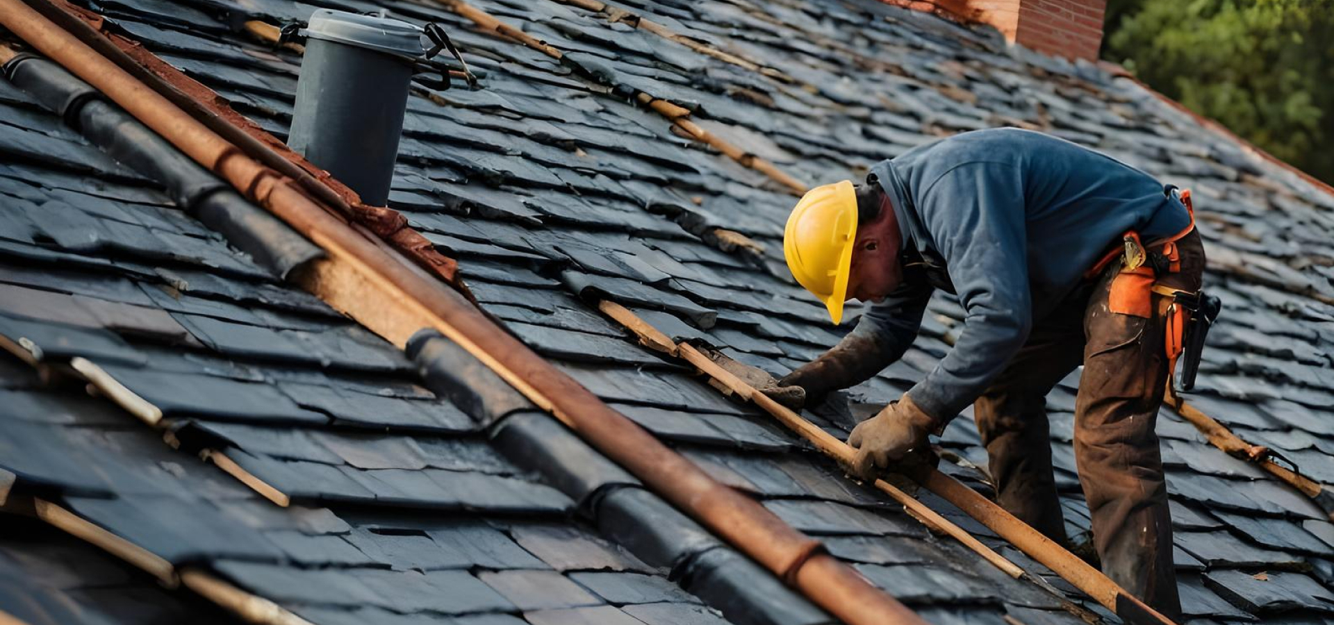 Roofing professional inspecting and maintaining slate roof tiles, demonstrating roof cleaning techniques essential for long-lasting protection against Sydney's harsh weather.