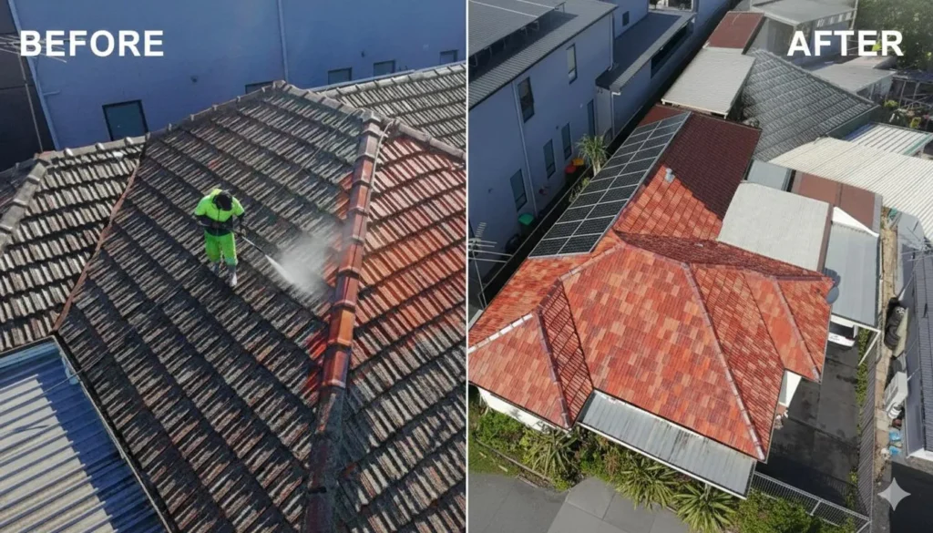 Eco-friendly roof cleaning using low-pressure soft wash techniques