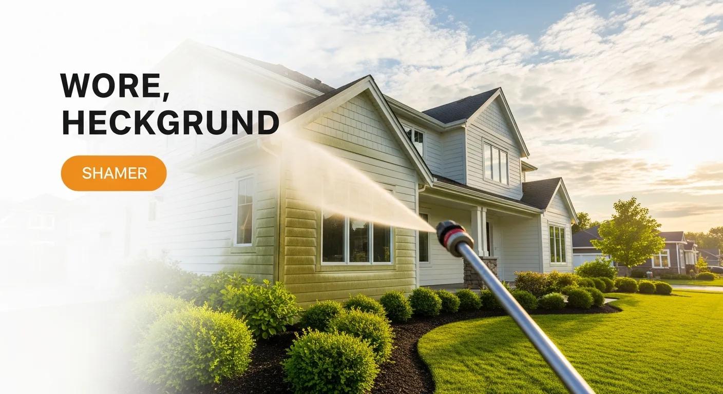Pressure washing a residential home, showcasing the exterior cleaning process, vibrant landscaping, and maintaining property value.