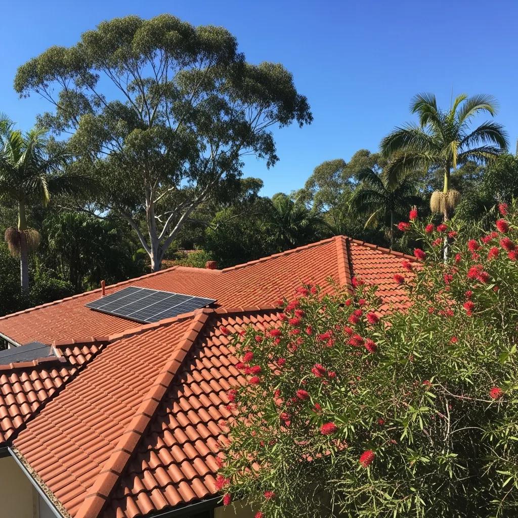 Clean roof of a Sydney home surrounded by greenery, emphasizing eco-friendly maintenance