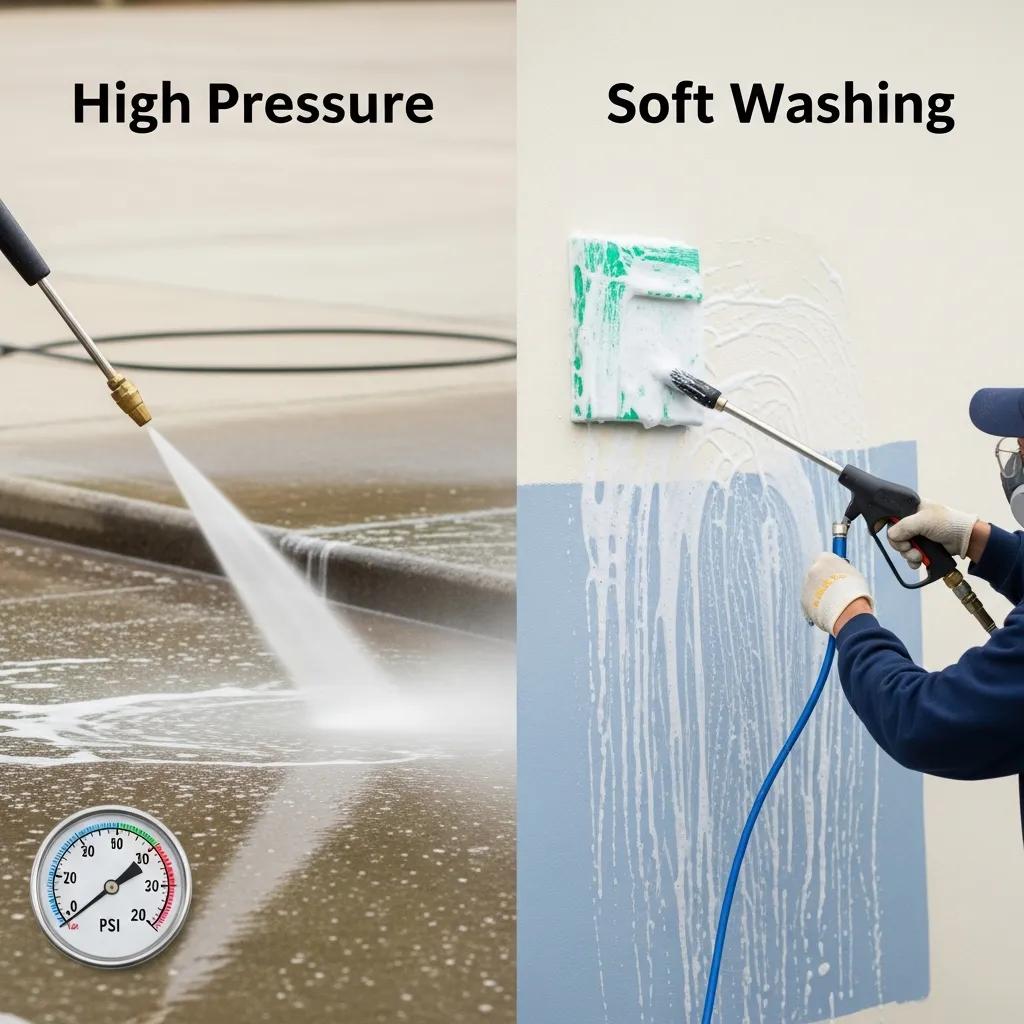 Comparison of high-pressure washing and soft washing techniques for graffiti removal