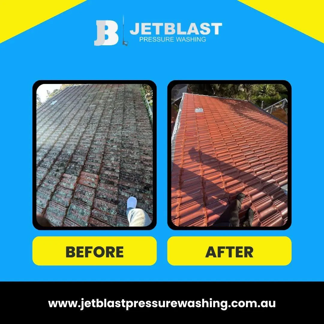 Before-and-after comparison of a roof restoration showcasing clean roofing materials and enhanced aesthetics
