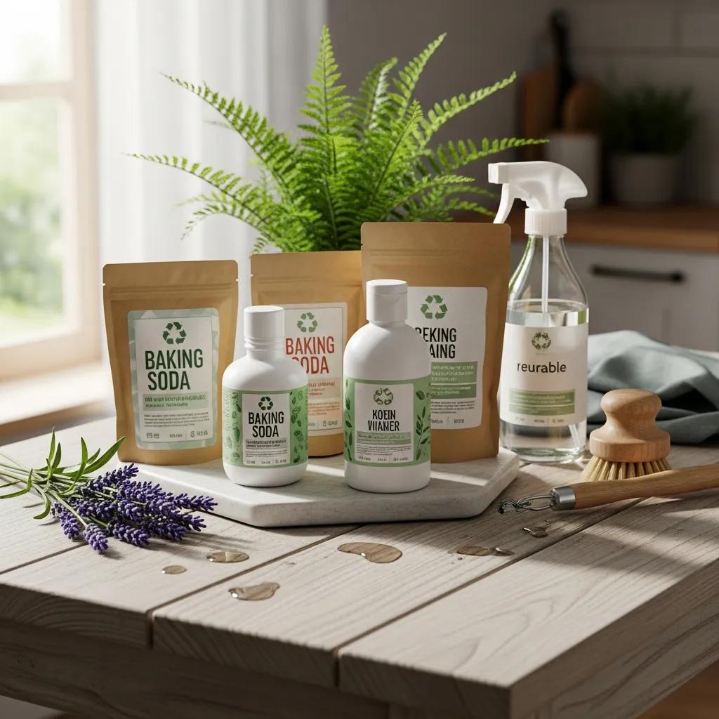 Eco-friendly cleaning products showcasing biodegradable agents and natural elements